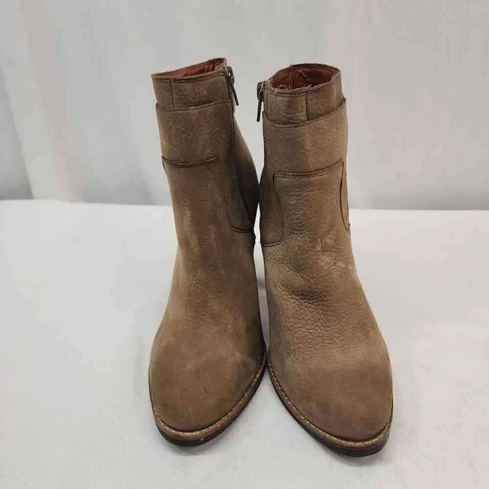 Lucky Brand Womens Size 7.5 M Brown Mink Leather Zip Buckle Ankle Fashion Boots